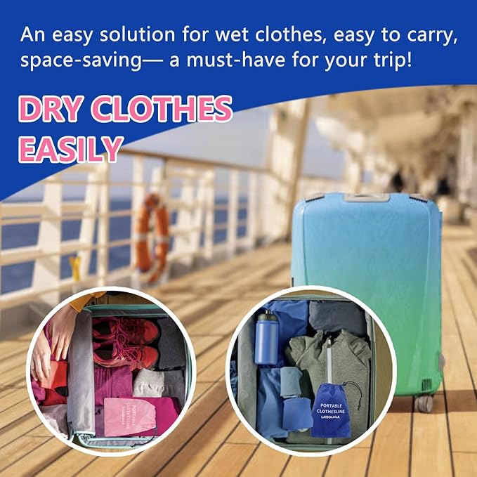 Magnetic Retractable Clothes Line for Cabin - Approved 2025 2026 Cruise Essentials - Drying Rack Travel Clothesline with Clothespins -4 Cruise Luggage Tags- Strong Magnets Hooks (Pink)