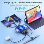 YHO Wireless Portable Charger 40800mAh for iPhone with Built-in Cables,15W Wireless Charging USB C Power Bank,25W PD Fast Charging Travel Essential Battery Pack for iPhone 17/16/15/14-Dark Blue