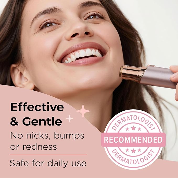 Kradaa Facial Hair Removal for Women: Electric Face Razor with LED Light - Painless & Instant Results Mini Shaver for Travel Use (Rose Gold)
