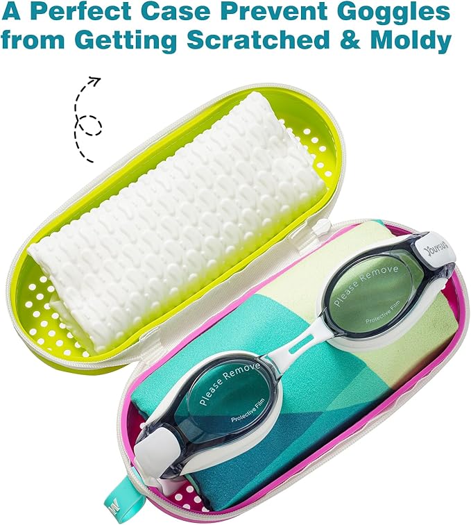 Swim Goggle Case For Swimming Goggles, Swimmer Gifts for Kids Teens Adults, Silicone Cases with Drain Hole