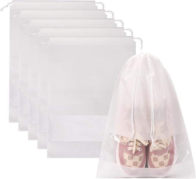 5 Pack Shoe Bags for Travel, Large Travel Shoe Bags for Packing with Clear Window, Non-Woven Dustproof Drawstring Travel Shoe Storage Bag Travel Essentials for Men & Women (5 Pack, White)