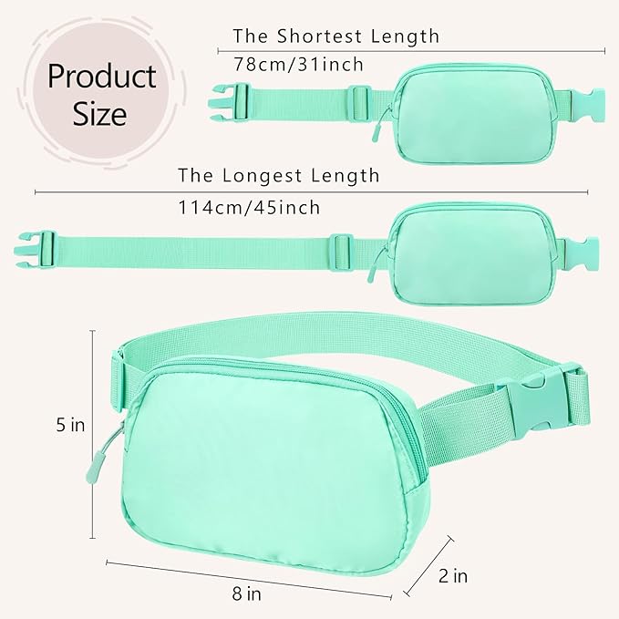 Fanny Pack with Strap Extension for Women and Men Crossbody Bag Belt Bag Bum Bag with Adjustable Strap for Hiking Workout Sports Travel Gifts for Teen Girl Light Green