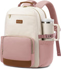 LOVEVOOK Laptop Backpack for Women with Pouch Pocket for Large Capacity Cup,18 Inch Teacher Nurse College Work Backpack Purse,Waterproof Laptop Bag Computer Back Pack for Travel, Beige-Pink-Brown
