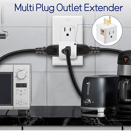 3 Prong Adapter, 2PCS 3 Outlet Wall Adapter Cube Tap, Multiple Outlet Splitter, 3 Way Plug Adapter, White Multi Plug Wall Outlet Extender for Home or Travel, UL Listed