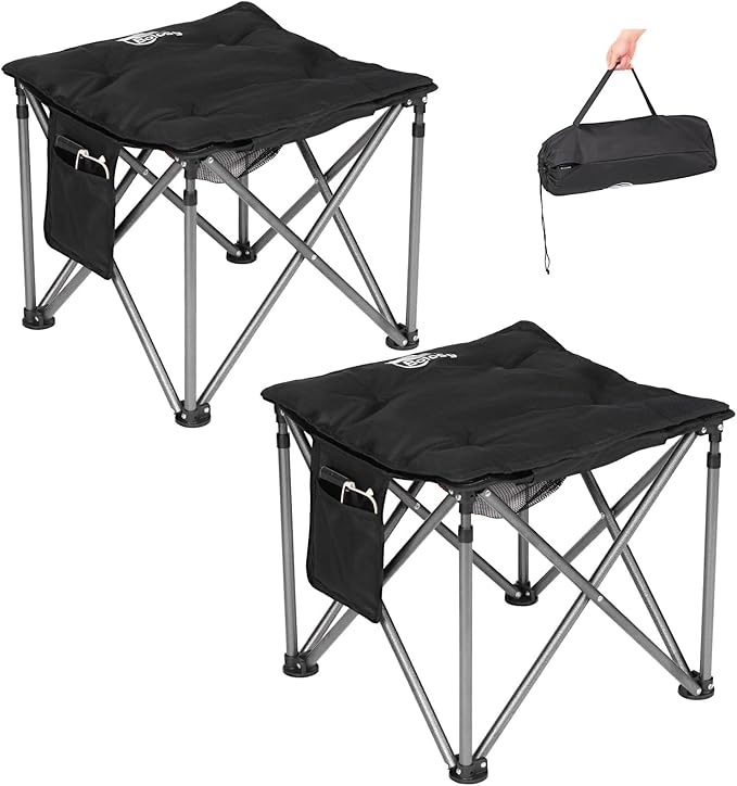 Bolosy 2 Pack Camping Stool with Removable Padded Folding Outdoor Stool Camping Stool Padded Oversized Ottoman Camping Chair Foot Rest Camp Stool Folding Stools