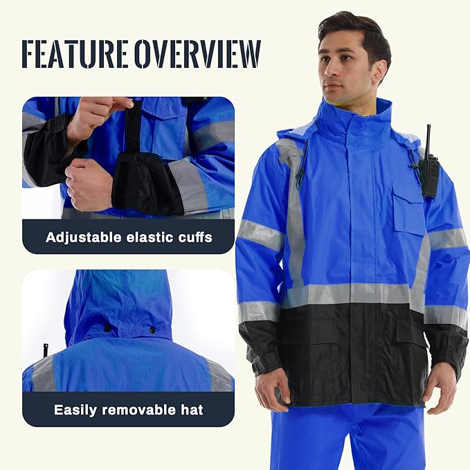 SKSAFETY Hi Vis Safety Rain Jacket for Men, Construction Work Rain Gear Heavy Duty Class 3 Rain Coat Waterproof Lightweight