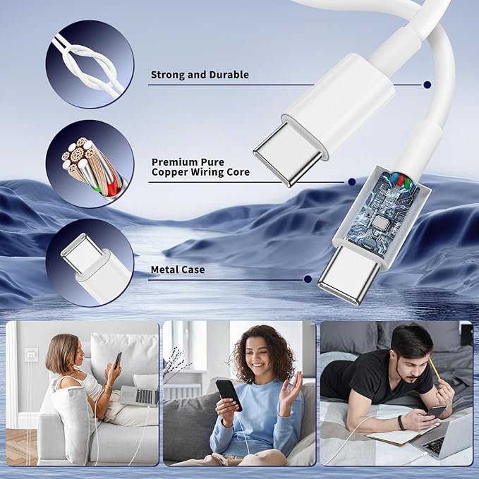 QZIIW iPhone 17 16 15 Pro Max Charger Fast Charging,45W Dual Port USB C Fast Charger Block [2-Pack] & Extra Long 60W 3/6/10/10FT USB C Cable - PD Quick Adapter 3.0 for iPhone 16 15 17/16 15 17 Pro.