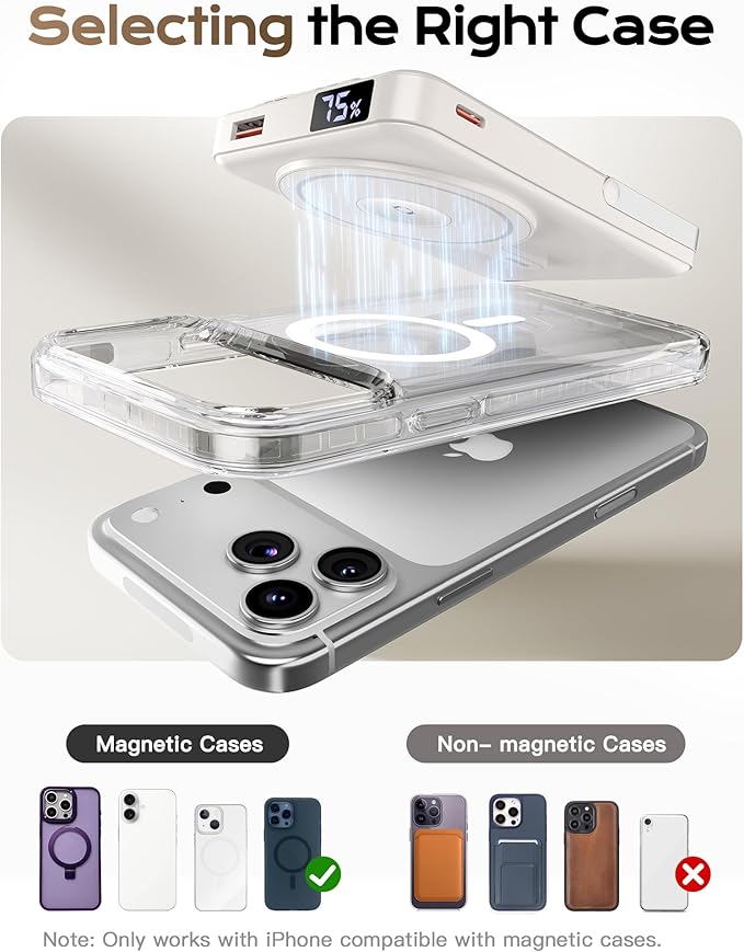 for Magsafe Portable Charger,10000mAh Magnetic Power Bank with Foldable Stand,PD22.5W Fast Charging with USB-C Cable,Wireless Portable Charger for iPhone 17/16/15/14/13/12 Series, Creamy White