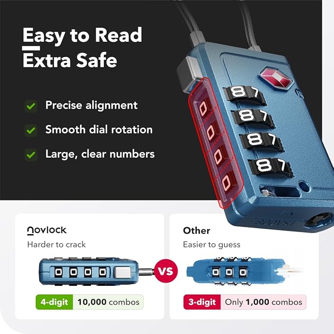 Luggage Locks TSA Approved with Inspection Indicator and Resettable 4-Digit, Easy-to-Read Combination, TSA Locks for Luggage, Suitcases, Backpacks & Travel Bags, Blue, 2-Pack