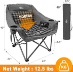 Bolosy 2 Pack Oversized Camping Chairs for Adults Heavy Duty Padded Portable Lawn Chairs Outdoor Folding Chairs XL Camp Chairs with Cup Holder Suproot 500 lbs, Gray Plaid