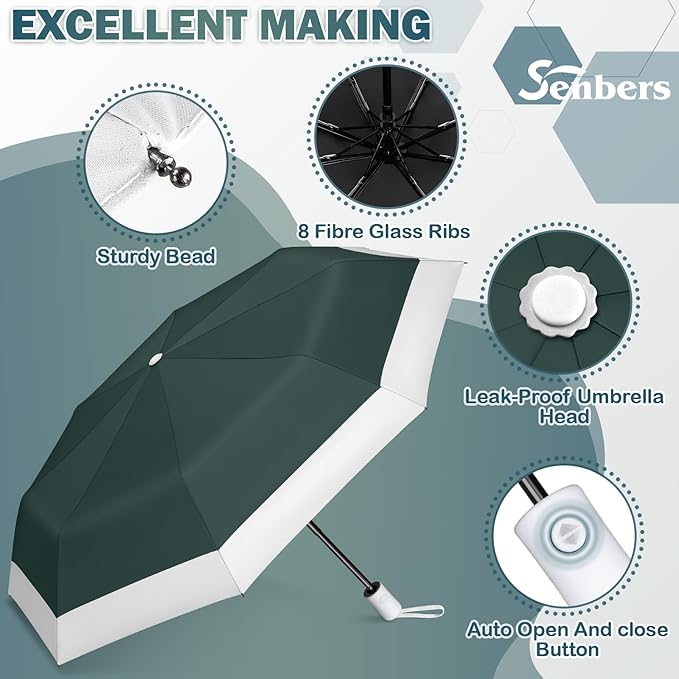 Windproof Travel Umbrella, Collapsible Umbrella Automatic Open Close Auto Small Compact Portable for Rain Sun Adult Women