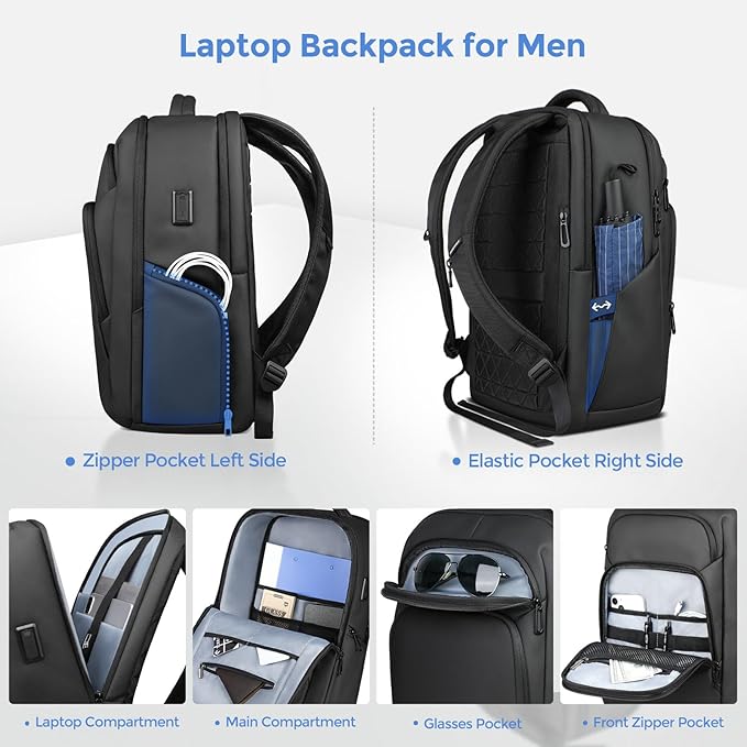 17.3 Inch Laptop Backpack for Men Women, 30L Travel Backpack Carry-On Flight Approved,Work Computer Backpack with USB A&C Port, Business Laptop Bag, Water-Resistant Anti-Theft Daypack - Black