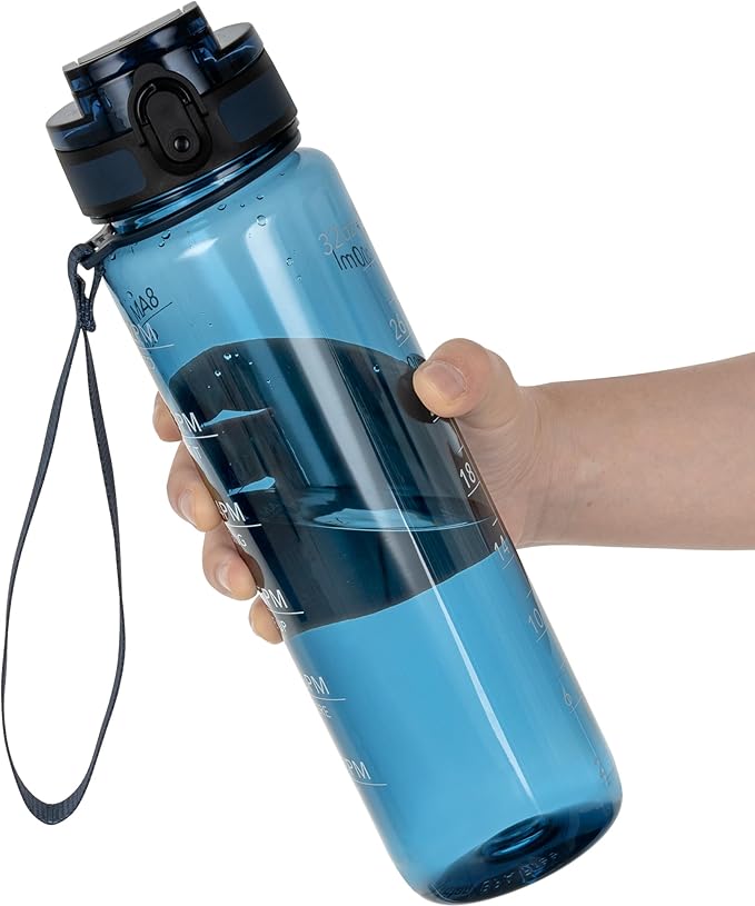 OLDLEY Water Bottle 32oz, Durable and Leakproof Water Bottles Motivational with Time Marker, Tritan, BPA Free, Gym,Travel,Home, School, Office, Gifts for Her, Women Men,Midnight Blue (1 Bottle)