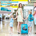 BABY JOY 2 PCS Kids Luggage, 16” Carry-on Hardshell Suitcase with Wheels & Hardside Backpack for Boys Girls, Airline-Approved Toddler Travel Luggage Set (Racing Car)