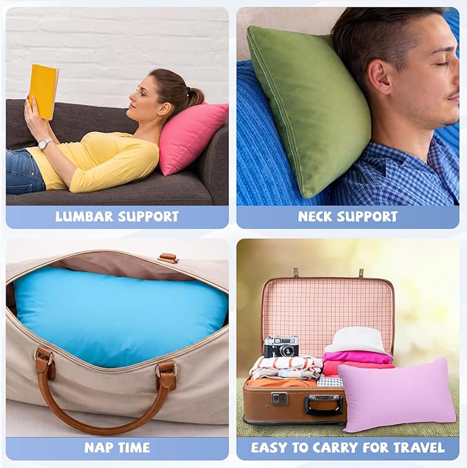 Kigley 12 Pack Mini Pillows for Daycare 9.1 x 13.8'' Small Travel Pillow Bulk Soft Breathable Cotton Pillow for Nap Travel Pet Neck Lumbar Purse Insert (Dark Color)