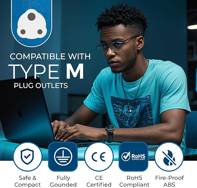 OREI South Africa, Botswana, Namibia Power Plug Adapter with 2 USA Inputs - Travel 3 Pack - Type M (US-10L), Safe Grounded Use with Cell Phones, Laptop, Camera Chargers, CPAP, and More