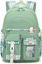 PRLINJSK Girls Backpack，Cute School Backpack for Girls Kids Teens，Kawaii Bookbag for Primary Elementary，Green