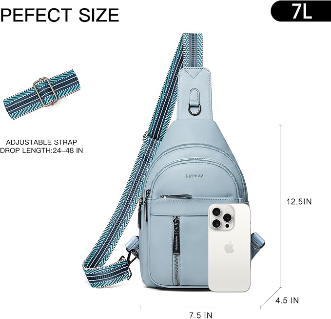LATMAP 7L Sling Bag For Women Men Backpack Fanny Pack Crossbody Chest Travel Shoulder Belt Bags Purse Handbag PU Leather