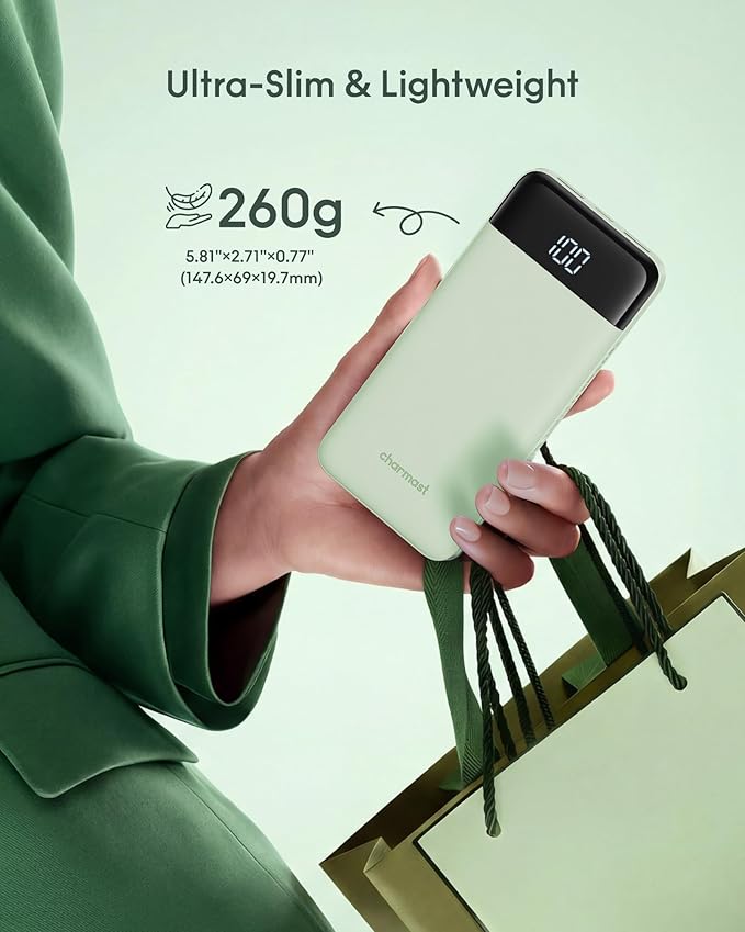 charmast 10000mAh Portable Charger with Built-in Cables, 6 Outputs & 3 Inputs Power Bank, Compact Travel Essential Battery Pack for iPhone 16/15, Samsung S25/S24, Google Pixel, iPad, AirPods & More