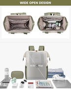 LOVEVOOK Laptop Backpack for Women, 15.6 Inch Work Laptop Bag with USB Port, Fashion Teacher Nurse Backpack Purse, Waterproof Travel Computer Backpack with Organizer Bag, 2PCS, Beige-Bean Green