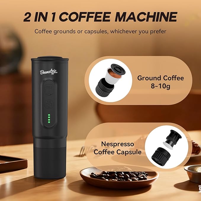 H02PRO Travel Coffee Maker, Portable Espresso Machine for Camping, 20 Bar Mini Coffee Maker Compatible with NS Capsule & Ground Coffee, Battery Operated Self-heating Car Coffee Machines for Travel