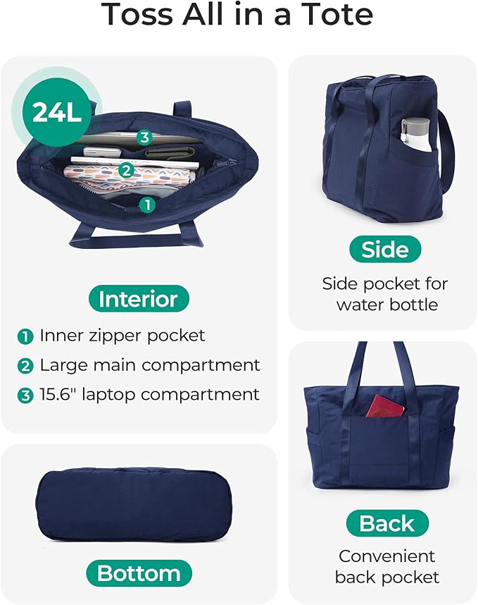 BAGSMART Tote Bag for Women, Tote Bag with Zipper Work Tote with Compartments Nurse Shoulder Hanbag for Travel, Gym