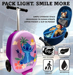 Disney Stitch 2-in-1 Kids Scooter Suitcase & Ride-On Carry-On Luggage Lightweight Travel Case with Built-in Kick Scooter