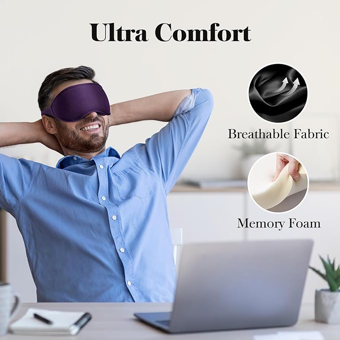 Fygrip 3D Eye Mask Sleep Mask for Men & Women, 100% Pressure-Free & Light Block-Out Eye Mask for Sleep with Easy Adjustable Strap, Night Eye Cover for Travel, Purple