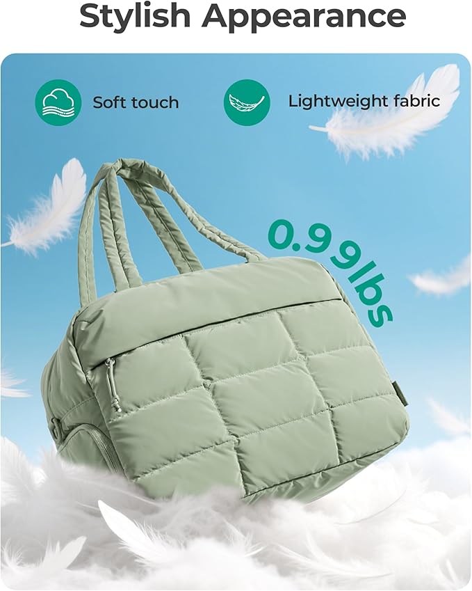 BAGSMART Gym Bag for Women, Carry on Travel Duffel Bag, Water-resistant Weekender with Shoe Compartment for Gym Travel Work, Green, Medium