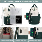 Laptop Backpack for Womem Work Bags: 17.3 Inch Travel BackPacks With USB Charging Port Anti Theft Fashion College BookBag Durable Daypack Purse Bussiness Back Pack for Nurse Teacher Green Beige