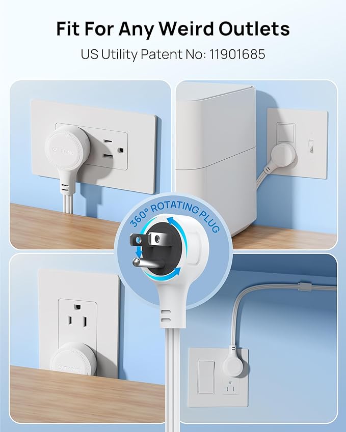 TROND Electrical Outlet Extender 360° Rotating Plug with 20W USB C, 36in Short Extension Cord, Wall Plug Adapter with 3 AC Outlets, Access Hard-to-Reach Outlets Use Behind Couches, Desk, White