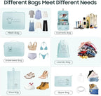 8 Set Travel Packing Organizers- Luggage Organizer for Suitcase Organization with Hanging Toiletry, Shoe & Laundry Bags, Packing Cubes for Travel Essentials, Cute Gifts for Women, Lake Blue