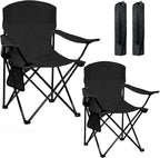 Camping Chair 2 Pack Portable Folding Chair, Supports 300lbs, Lightweight Stable Outdoor Chair for Camping Hiking Fishing Beach Travel Picnic, Compact Collapsible Camping Seat, Classic Black