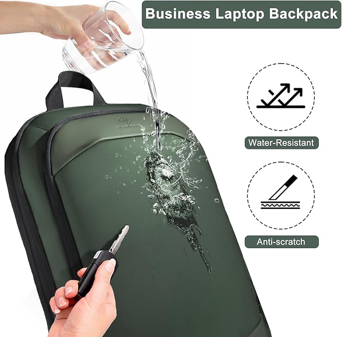 Business Backpack 17 Inch Slim Expandable Waterproof Travel Laptop Backpacks with USB Charger Port Anti-Theft Lightweight Large Work Computer Bag College Laptop Backpacks Gifts for Men Women, Green