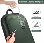 Business Backpack 17 Inch Slim Expandable Waterproof Travel Laptop Backpacks with USB Charger Port Anti-Theft Lightweight Large Work Computer Bag College Laptop Backpacks Gifts for Men Women, Green