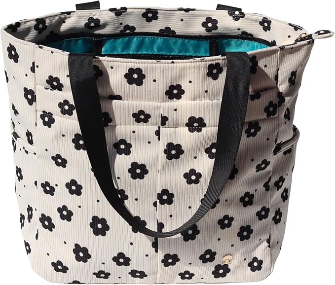 ESVAN Original Floral Tote Bag Large Shoulder Bag with Multi Pockets for Gym Travel Beach Daily Bags