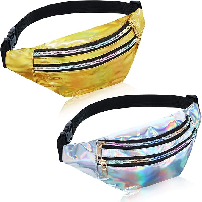 Frienda 2 Pieces Holographic Fanny Pack for Women Colorful Sport Waist Bag Pack