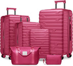 6 Piece Luggage Sets with Bags, Lightweight Expandable Checked Luggage Sets, Hardshell ABS Spinner Wheels Carry on Suitcase with TSA Lock, for Travel, Women Men (Rose Red, 18/20/24/28inch+2bags)