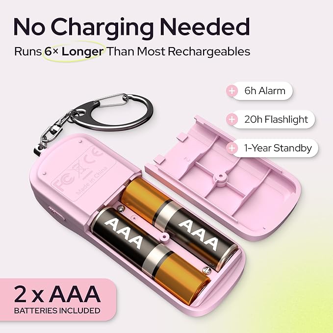 Weten Personal Safety Alarm Keychain - 130dB Siren, LED Light, Panic Pin – Compact Self-Defense Device and Emergency Whistle Alternative for Women, College, Travel, and Night Walk Protection (Pink)