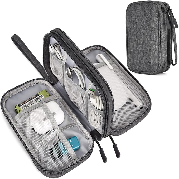 CAAORDKSO Cord Organizer Travel, Electronic Organizer Travel Case, Cable Organizer Bag Tech Pouch Accessories Case, Travel Essentials for Cable, Charger, Phone, Power Bank, Earphone (Dark Gray, Large)