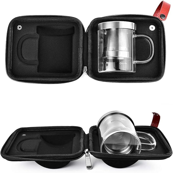 Oranlife Pour Over Coffee Maker Set for Travel/Camping/Hiking, Single Cup, Stainless Steel Coffee Filter, 14 Oz Borosilicate Glass Mug, Extra Permanent Lid and Moulded Neoprene Case, at Home/Office