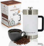 1.6L French Press Coffee Maker, 54oz Large Capacity French Press Stainless Steel Brewer with Double Filter Mesh for Kitchen Travel Camping, Hot & Cold Brew Coffee Maker Gifts (White)