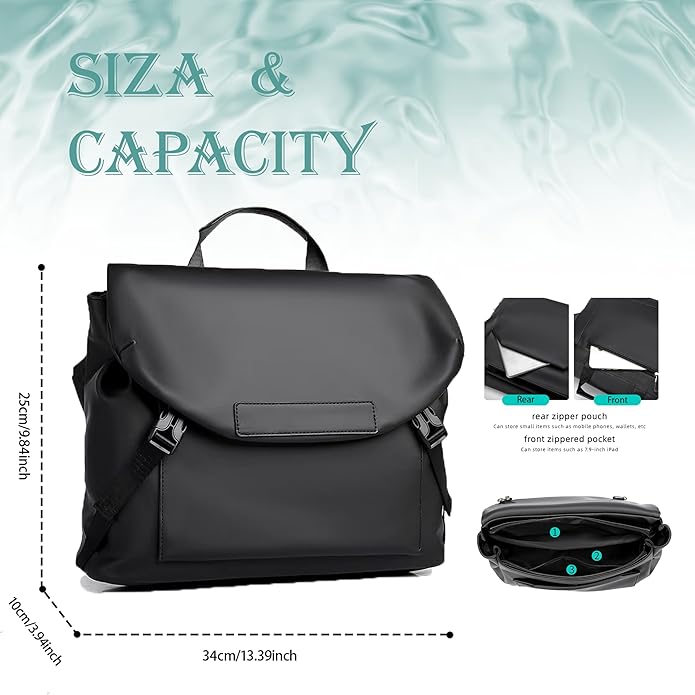 Water-Resistant Messenger Bag for Men & Women, Lightweight Crossbody Laptop Briefcase for Commute, 13 inch Laptops, Durable Shoulder Bag with Adjustable Strap
