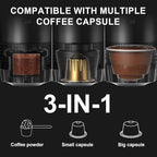 Portable Espresso Coffee Maker Rechargeable Self Heating Machine For Travel Car 3 in 1 Ground Coffee and NS Capsules 20 Bar Pressure Smart LED Display Camping Office Home Car RV Travel USB C (GREEN)