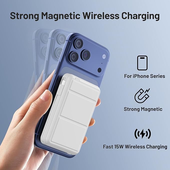 Azmuth for MagSafe Portable Charger, 10000mAh Magnetic Power Bank with 20W PD USB-C Fast Charging LED Display for MagSafe Battery Pack, Magnetic Travel Charger for iPhone 17/16/15/14/13/12 Series