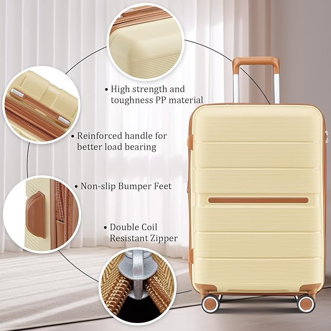 4 Piece Luggage Set, Hardside Expandable Lightweight Suitcase with 360° Mute Spinner Wheels Luggage Sets, TSA Lock, 14/20/24/28 Inch Travel Luggage for Men, Women and Girls (Apricot Cream 2)