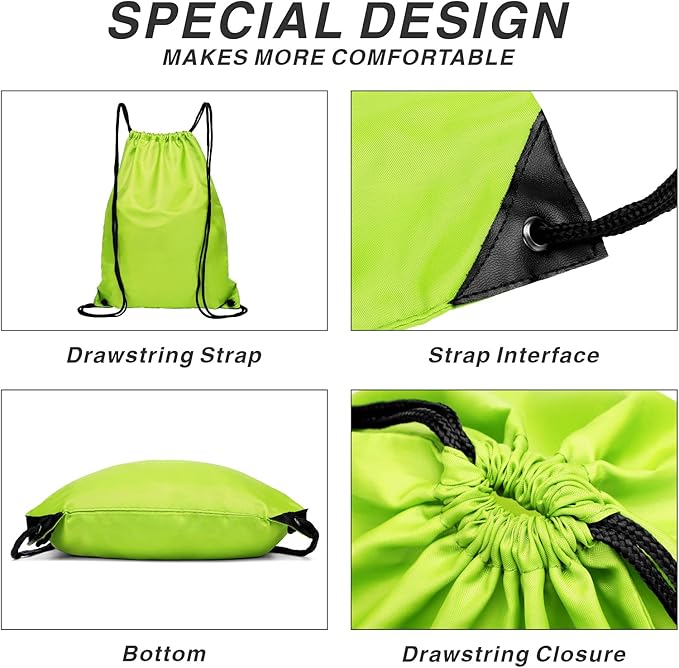 Drawstring Backpack Sports Water Resistant String Bag Sport Gym Sackpack for Women Men Large with Zipper, Apple Green