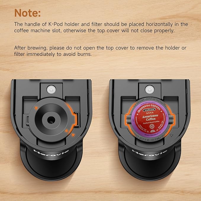 Horavie Small Single Serve Coffee Maker, Fast Brew One Cup Coffee Machine for K Cup and Grounds, 6 to 12 oz. Brew Sizes, Pod Coffee Maker with Descaling Reminder and Viewing Tank, Black