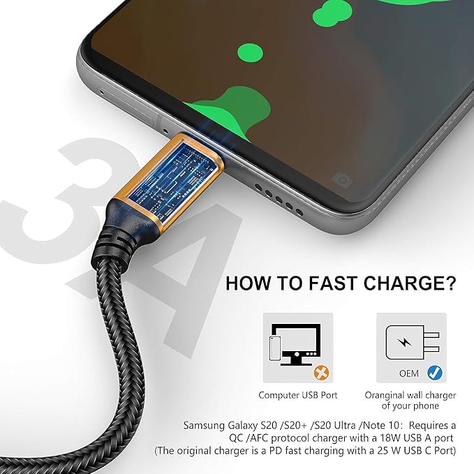 SMALLElectric Short USB Type-C Cable 5pack 12inch Fast Charging 3A Rapid Charger Quick Cord, Braided Type C to A Cable for Galaxy S10 20 9 8 Plus a10e,Note 10 9 8,LG V50 V40 G8 G7(1foot, Gold)