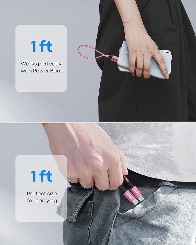 etguuds Pink USB C to USB C Cable 1ft, 2-Pack 60W USBC to USBC Cord, Type C to C Charger Cable Fast Charging for iPhone 17 16 15 Pro Max Plus Air, Samsung Galaxy S25 S24 S23, for MacBook/iPad, Pixel